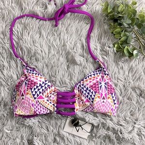 NWT khong boon Fuchsia tribal pattern bikini top size S.